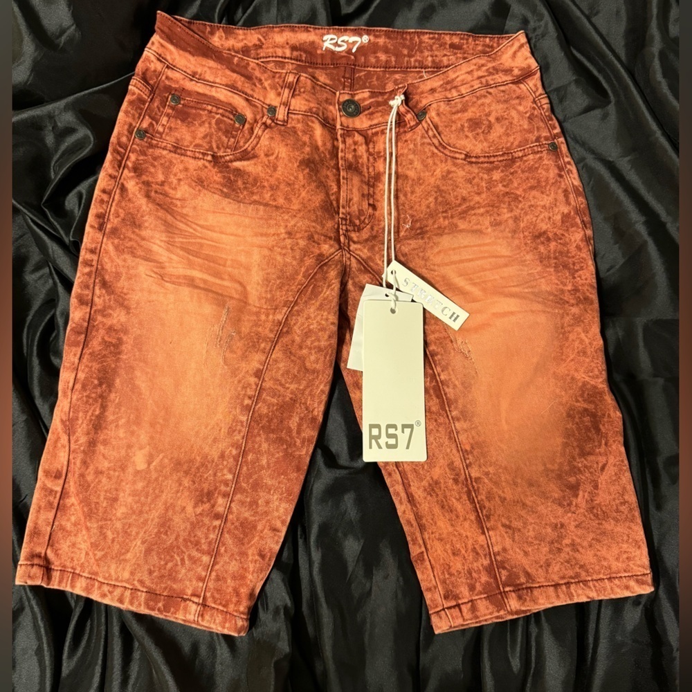 RS7 Royal 7even Red Acid‎ Wash Stretch Denim Shorts Size 30 NWT